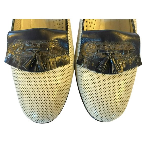 Vintage Breazioni Arabella US9 Heels Shoes Italy Navy White Leather Vero Cuoio - Picture 6 of 9